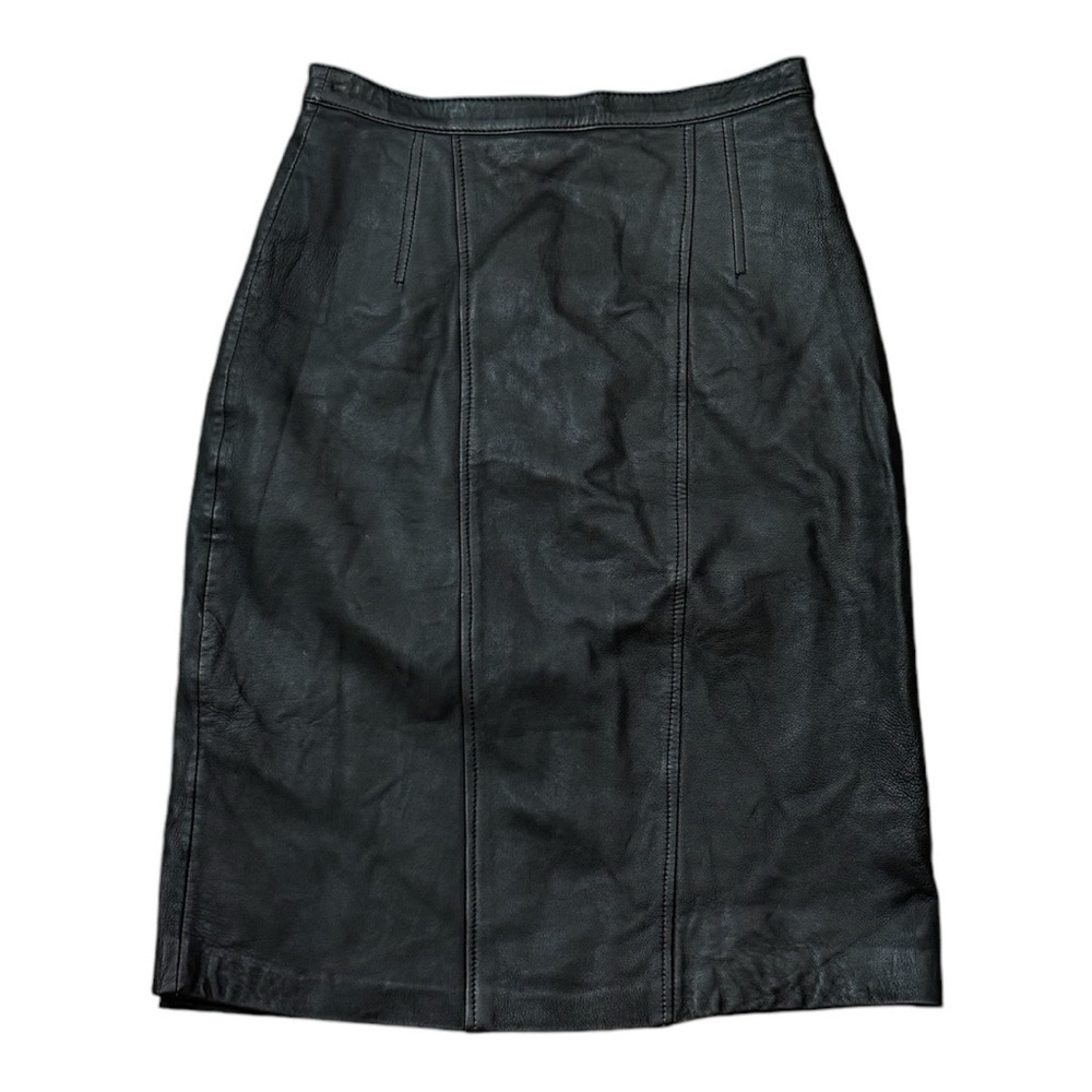 LOWELL & WHITNEY Black Leather Pencil Skirt Size 8 Work Party Date Mini Midi VTG